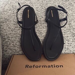 Reformation Black T-Strap Sandals